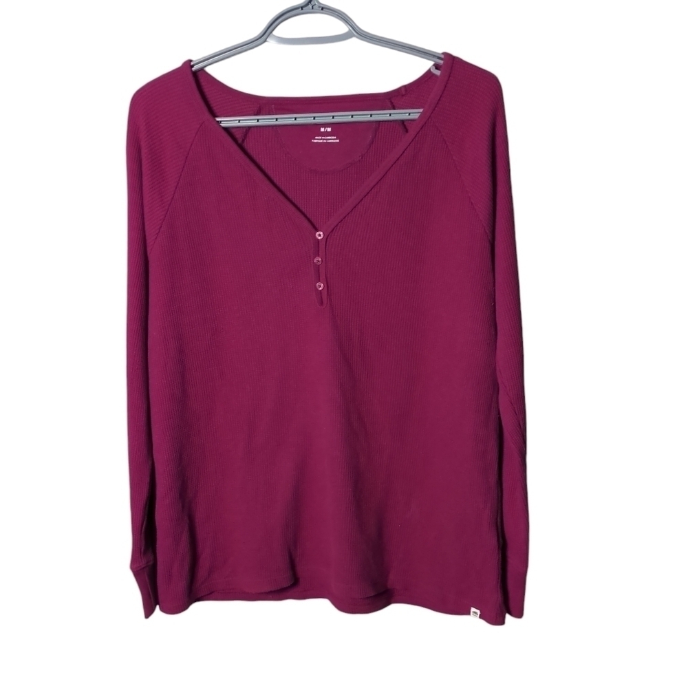 Roots Burgundy Waffle Knit Henley Long-sleeve Top, Size Large